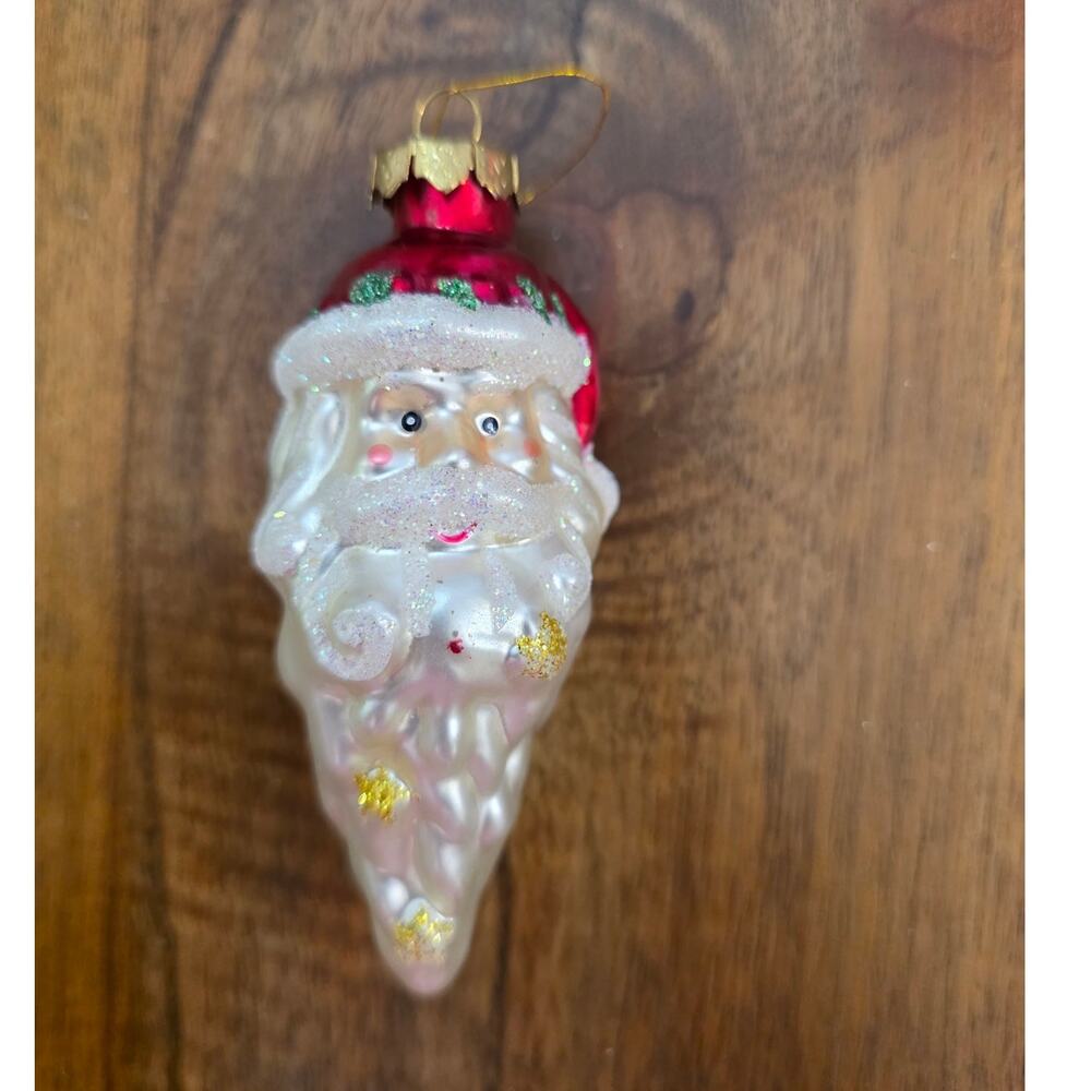Vintage West Germany Blown Glass Santa Icicle Christmas Ornament 4.5" Mica